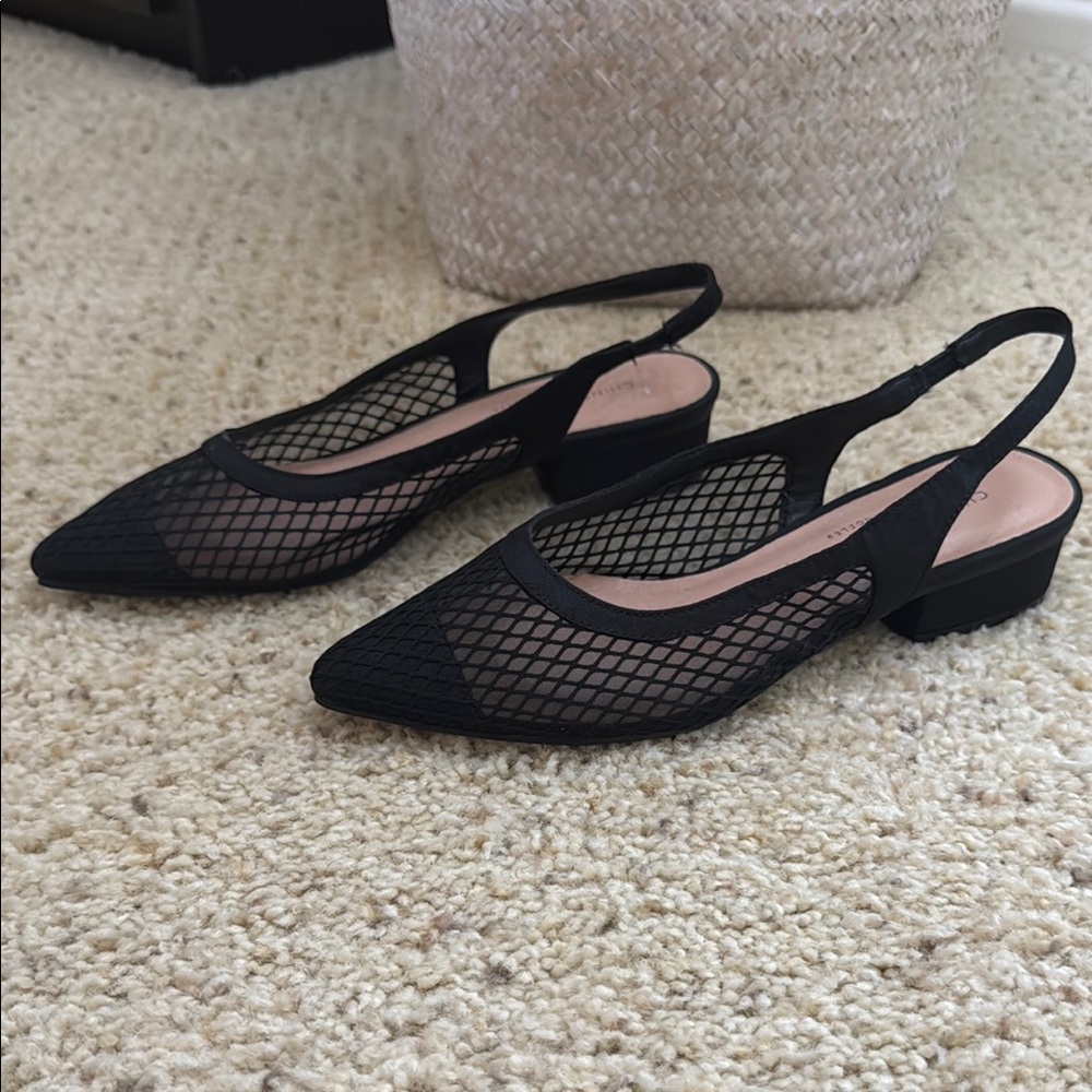 Elegant Chinese Laundry Black Mesh Slingback Flats